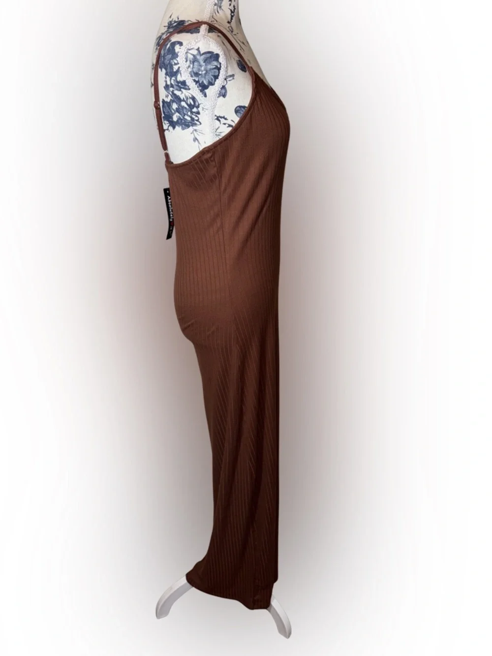 NWT Absolutely Love It!! Brown Ribbed Maxi Dress Medium - Picture 4 of 6